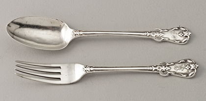 Rare Tudor Pattern Silver Child's Spoon and Fork - Diamond Registration Mark